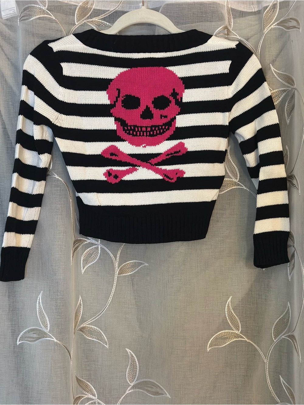 NWT Betsey Johnson Skull Crossbones Striped Cropped Sweater S